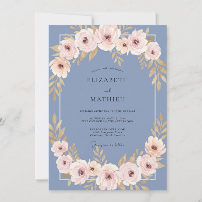 Slate Blush Rose Wedding Invitation (Front)