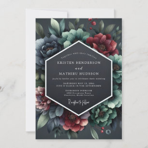 Slate Burgundy Baroque Bloom Wedding Invitation