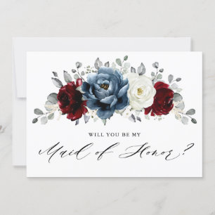 Slate Burgundy Ivory Will you be my Maid of Honour Invitation