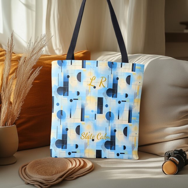 Slate Calm Abstract – Blue, Grey, Black Geometric  Tote Bag (Creator Uploaded)