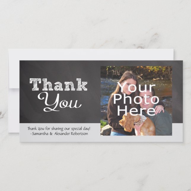 Slate Chalkboard-look Wedding Thank You Card (Front)