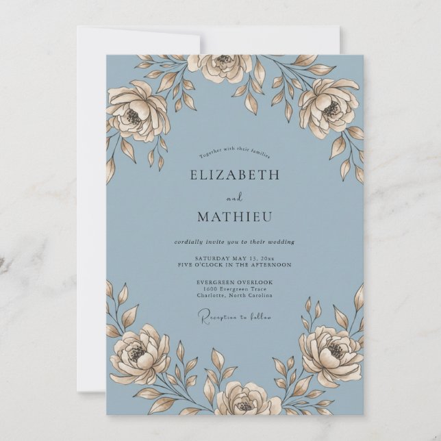 Slate Champagne Dusty Rose Wedding Invitation (Front)