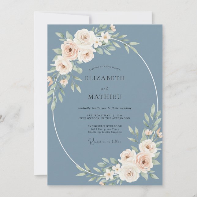 Slate Champagne Peony Wedding Invitation (Front)