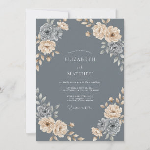 Slate Champagne Petal Wedding Invitation