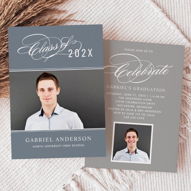 Slate Class of 2026 Calligraphy Photo Graduation Invitation (Creator Uploaded)