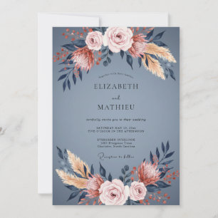 Slate Copper Protea Eucalyptus Wedding Invitation