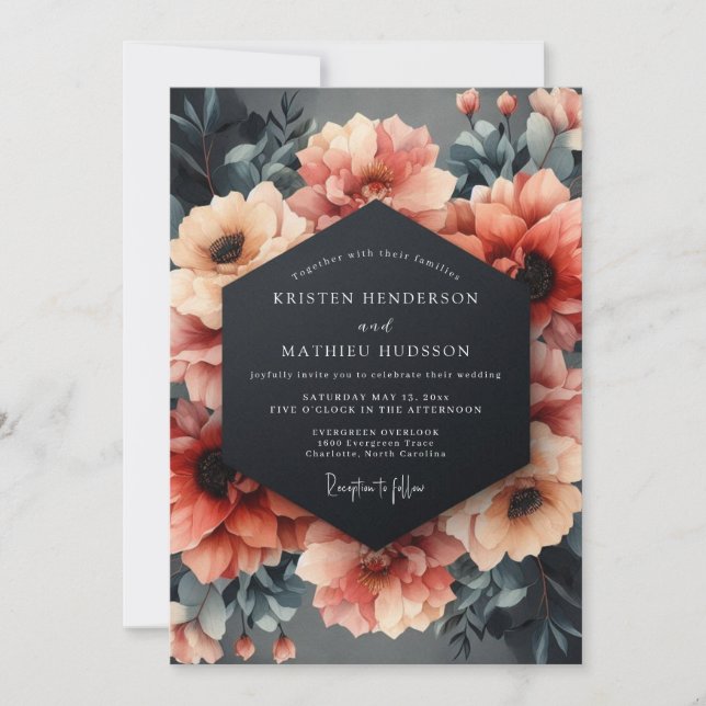 Slate Coral Still Life Wedding Invitation (Front)