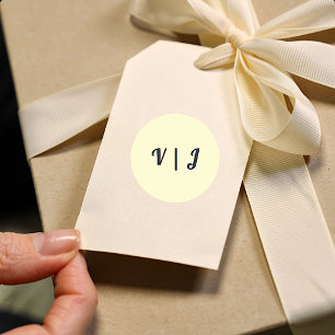 Slate Couple’s Initials on Small Cream Classic Round Sticker