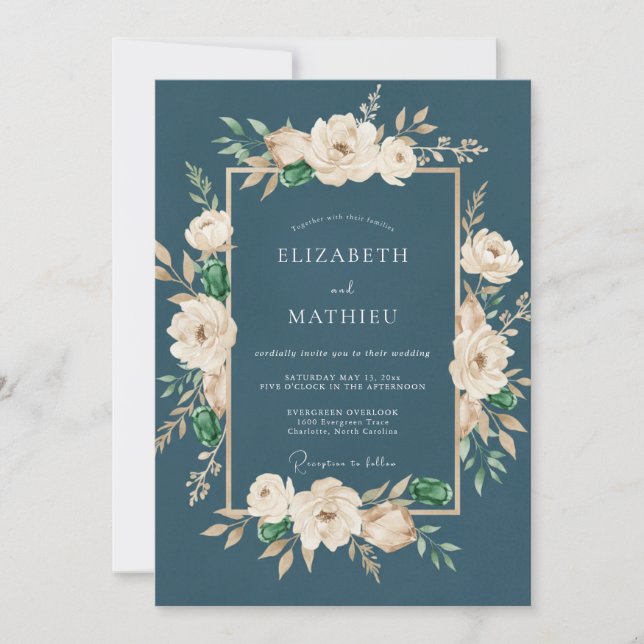 Slate Cream Ranunculus Eucalyptus Wedding Invitation (Front)