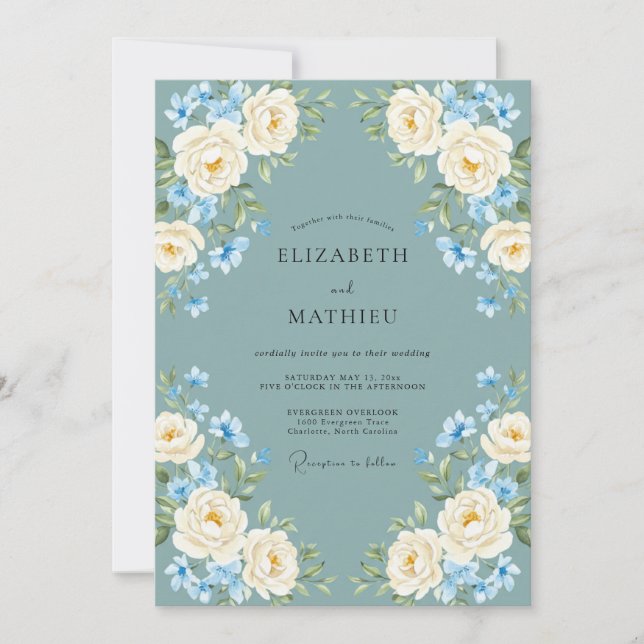 Slate Cream Rose Wedding Invitation (Front)