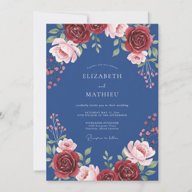 Slate Crimson Petal Wedding Invitation (Front)