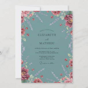 Slate Crimson Vine Wedding Invitation