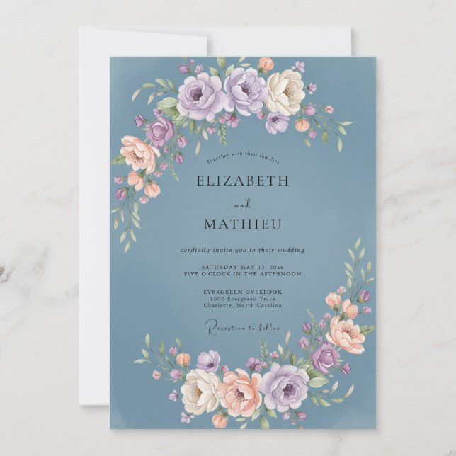 Slate Dusty Mauve Peony Wedding Invitation (Front)