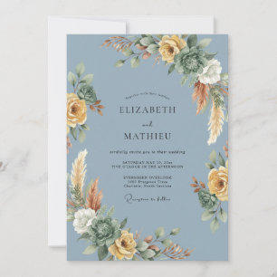 Slate Gold Pampas Eucalyptus Wedding Invitation