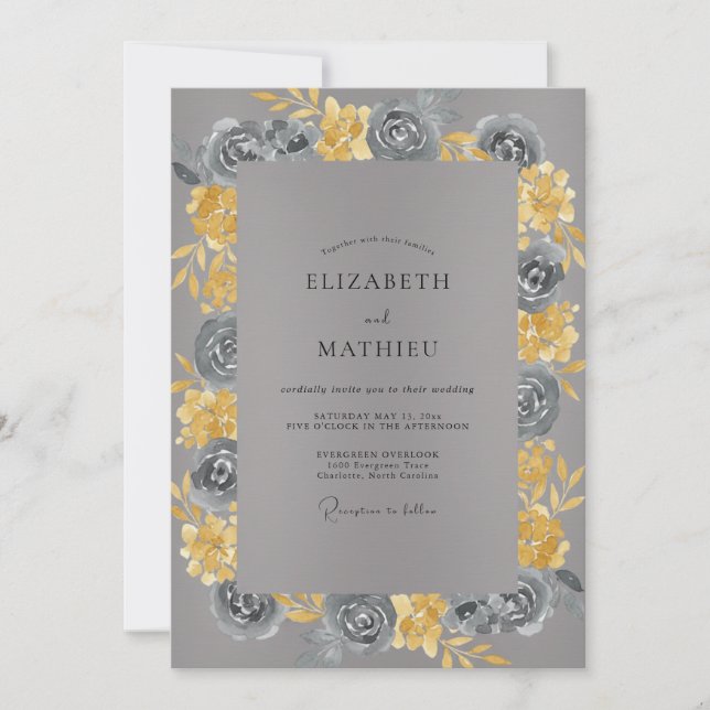 Slate Gold Petal Wedding Invitation (Front)