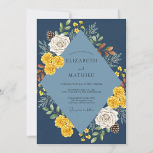 Slate Gold Pinecone Eucalyptus Wedding Invitation