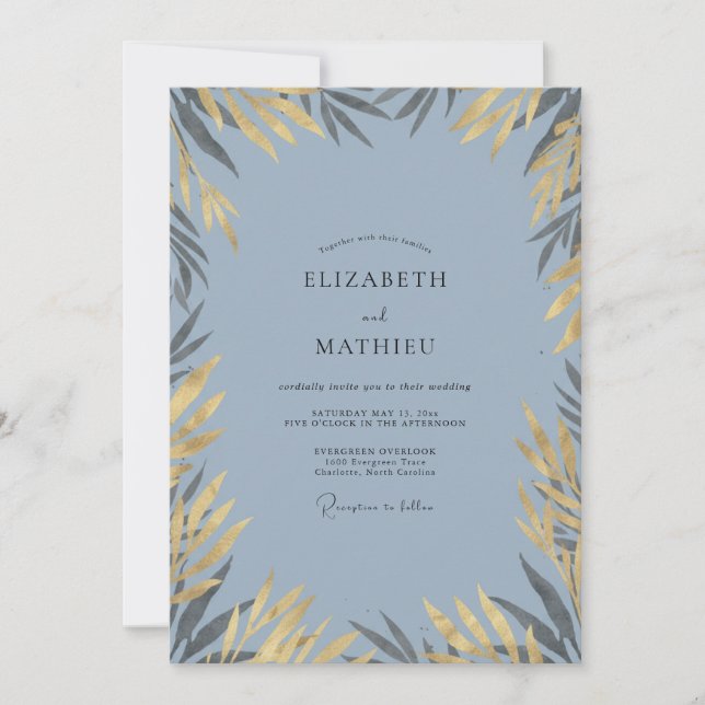 Slate Gold Willow Eucalyptus Wedding Invitation (Front)