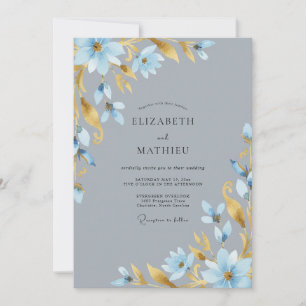 Slate Golden Watercolor Wedding Invitation