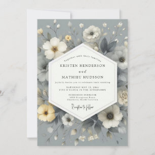 Slate Gray Floral Wedding Invitation