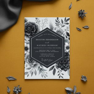 Slate Gray Moody Floral Wedding Invitation
