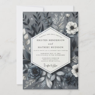 Slate Gray Nocturnal Botanicals Wedding Invitation