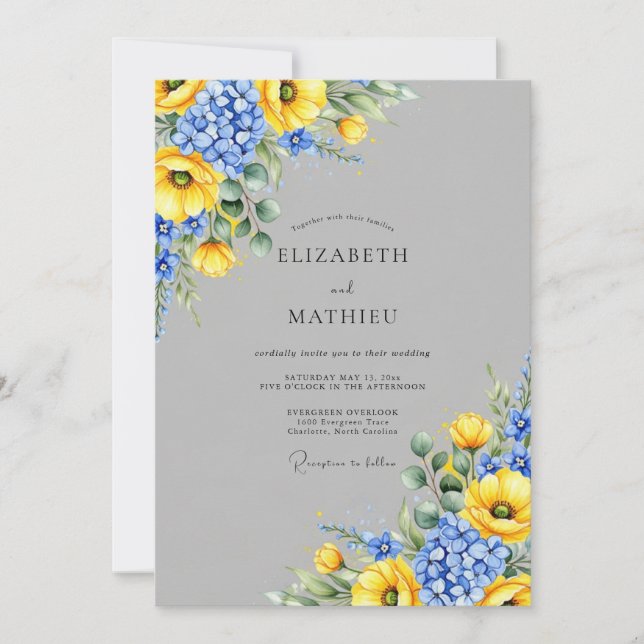 Slate Gray Vibrant Spring Wedding Invitation (Front)