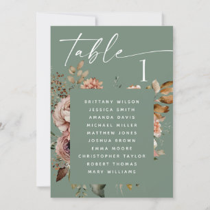 Slate Green boho floral wedding seating chart Invitation