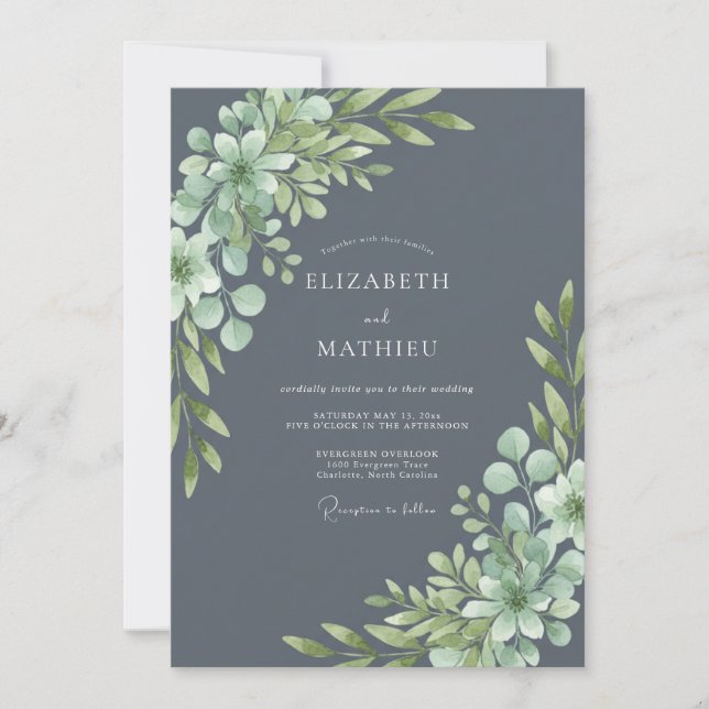Slate Green Botanical Arch Wedding Invitation (Front)