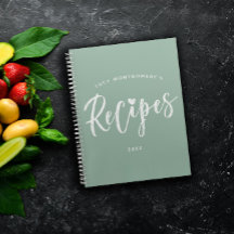 Slate Green White Brush Script Recipe Notebook