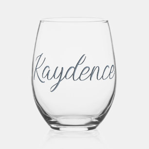 Slate Grey 3D Handwritten Elegant Name Stemless Wine Glass