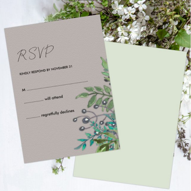 Slate Grey and Forest Greens Rustic  RSVP Card (Creator Uploaded)