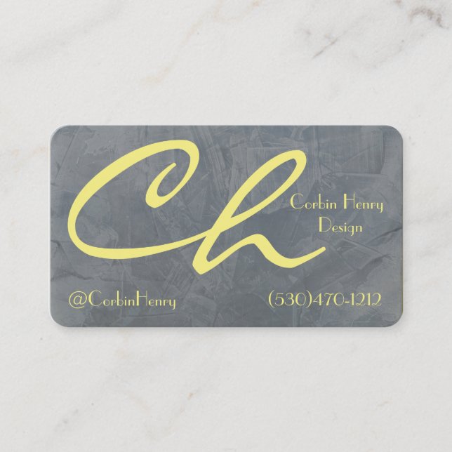 Slate Grey And Yellow Business Cards (Front)