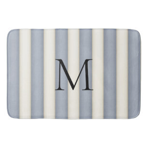 Slate Grey & Antique White Stripes Monogrammed Bath Mat