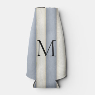 Slate Grey & Antique White Stripes Monogrammed Bottle Cooler