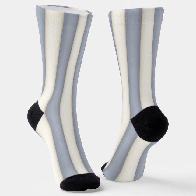 Slate Grey & Antique White Vertical Stripes Socks (Angled)