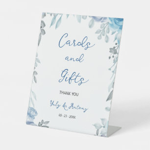 Slate Grey Blue Watercolor Floral Cards and Gifts Pedestal Sign