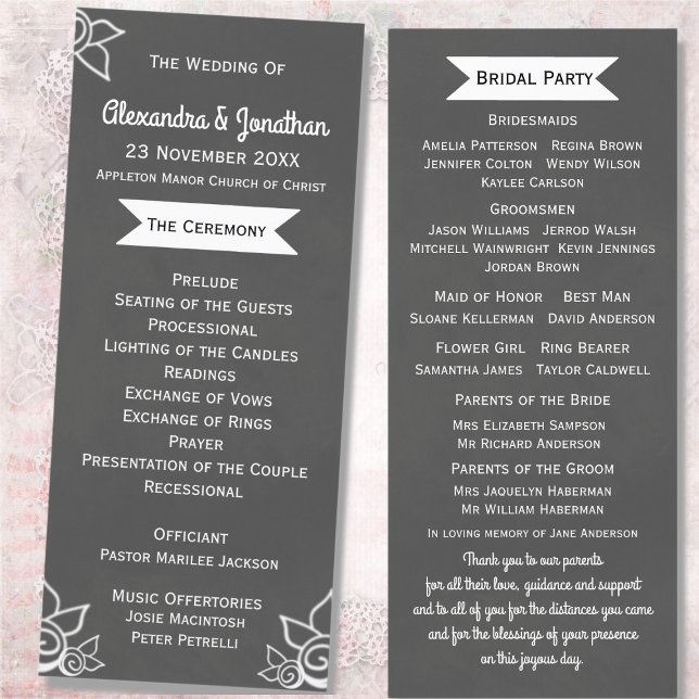 Slate Grey Chalk Style Flat Wedding Program (Creator Uploaded)