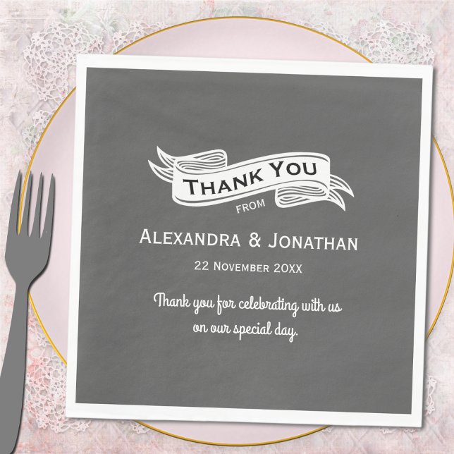 Slate Grey Chalk Style Wedding Thank You Napkin (Creator Uploaded)