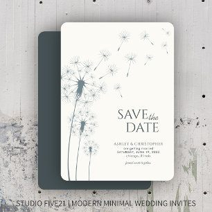 Slate Grey Dandelion Wedding Save the Date Card