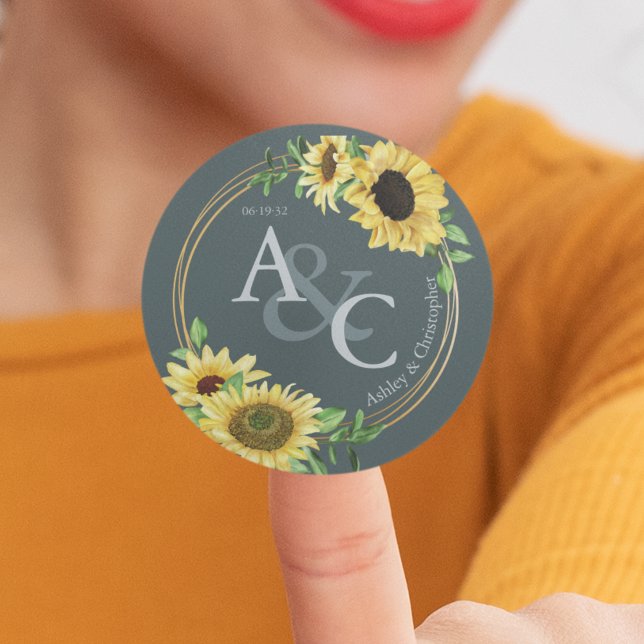 Slate Grey • Elegant Modern Wedding Classic Round Sticker (Creator Uploaded)