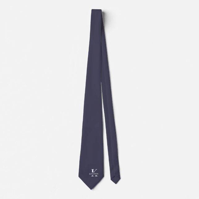 Slate Grey Elegant Monogram + Name Tie (Front)