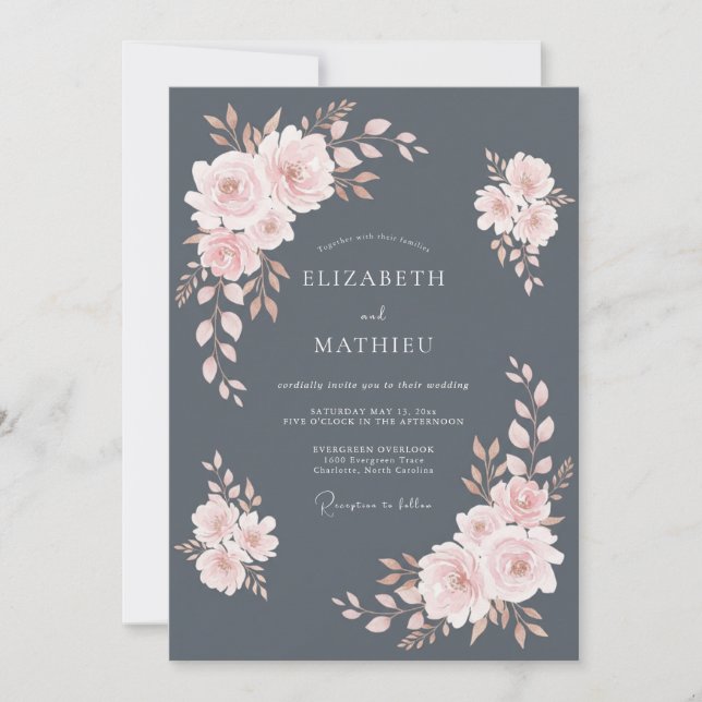 Slate Grey Exquisite Winter Wedding Invitation (Front)
