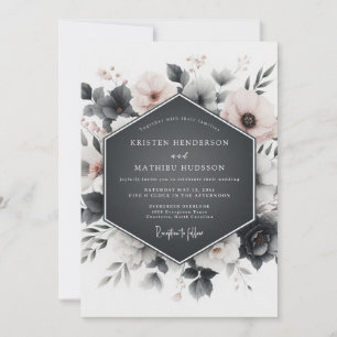 Slate Grey Floral Elegance Wedding Invitation
