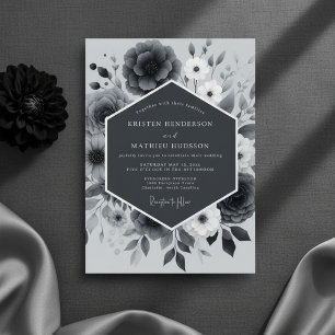 Slate Grey Floral Romantic Wedding Invitation