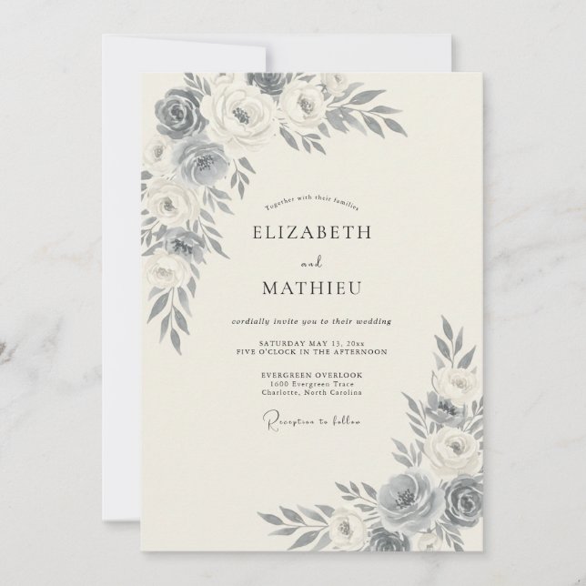 Slate Grey Foliage Eucalyptus Wedding Invitation (Front)