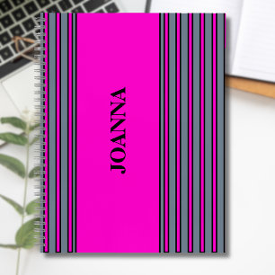 Slate Grey Fuchsia Elegant Stripes Name Notebook