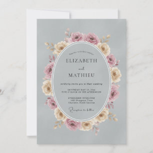 Slate Grey Graceful Vintage Wedding Invitation
