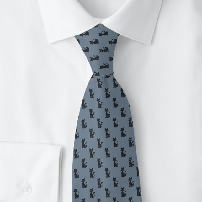 Slate Grey Halloween Black Cat Tie (Creator Uploaded)