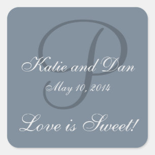Slate Grey Life is Sweet Monogrammed Wedding Square Sticker