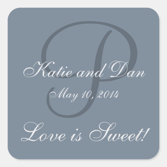 Slate Grey Life is Sweet Monogrammed Wedding Square Sticker (Front)